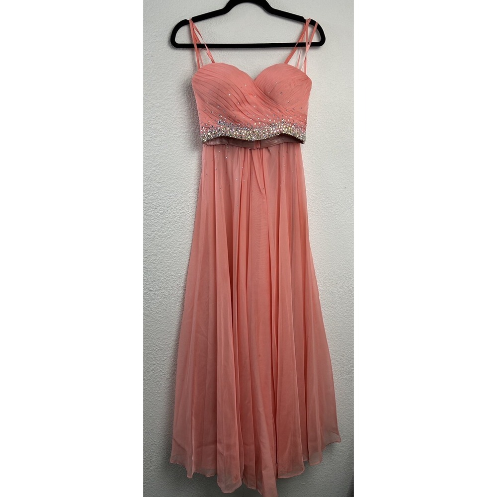 LA FEMME 2 PIECE Rhinestone Beaded Dress PROM FORMAL Size 2 Peach HOCO Fairycore